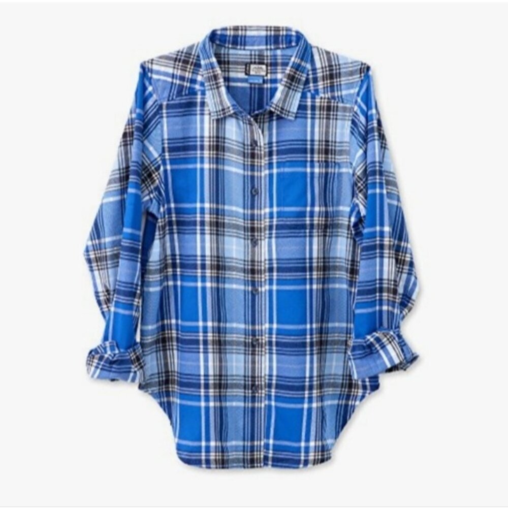 Kavu Shelby Long Sleeve Button Down Blue Plaid Shirt Womens Small New NWT 30UV